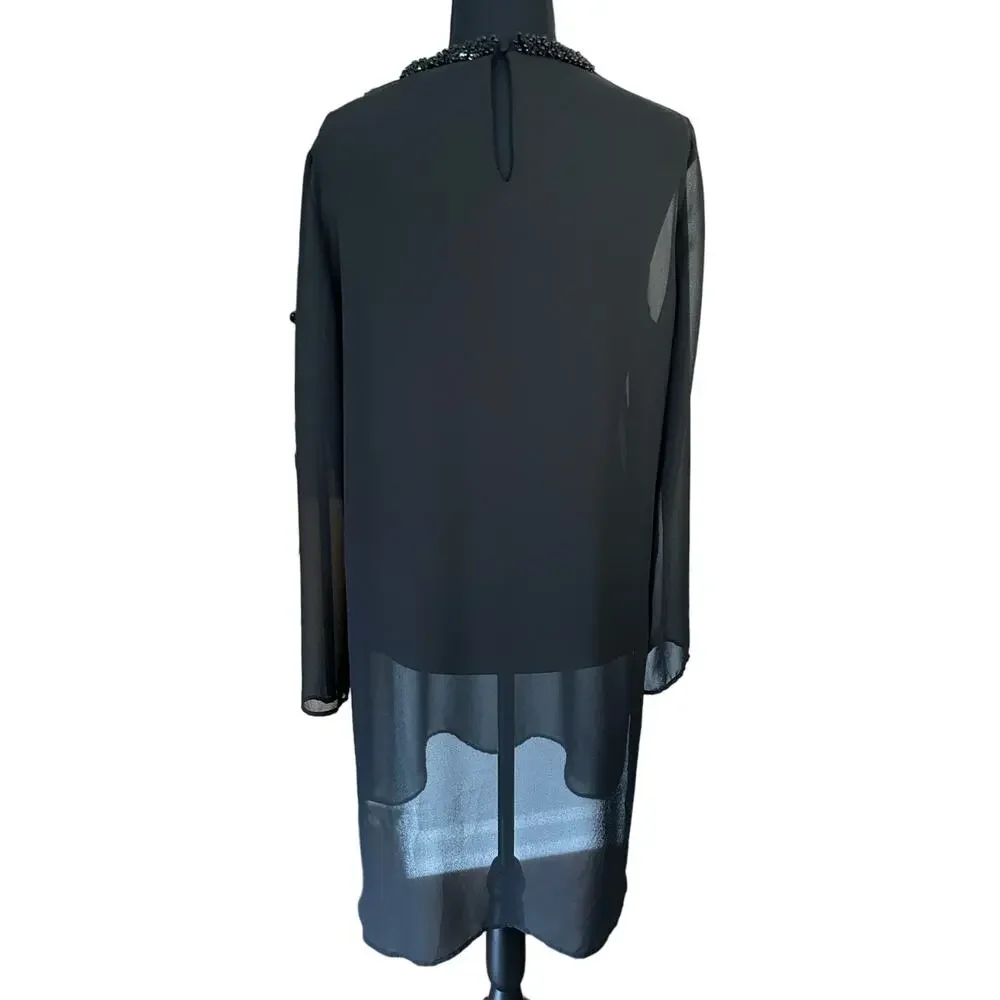 Gianni Bini Sheer Overlay Beaded Black Cocktail Dress Size M